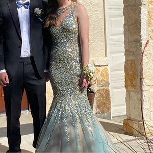 Elegant Blue and Silver Sequin Gown